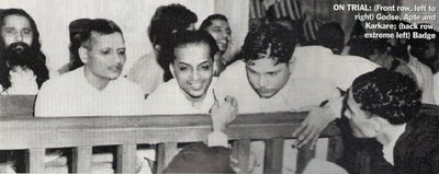 left to right) Nathuram Godse, Narayan Apte and Vishnu Karkare on trial